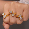 Wholesale Women's Light Luxury Double Water Drop Opening Ring Jewelry 3A Zircon Titanium Steel Pvd Plating 18K Real Gold Color