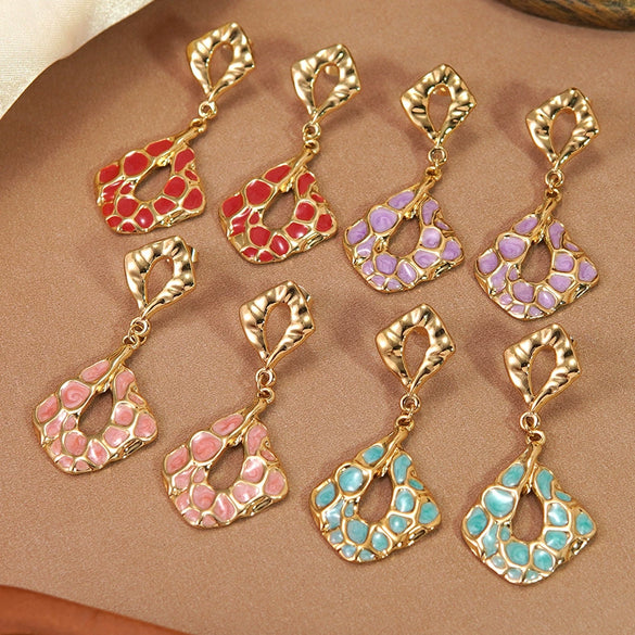 Wholesale Women's Light Luxury Dripping Oil Geometric Stainless Steel Earrings