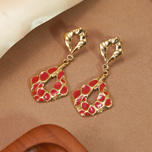 Wholesale Women's Light Luxury Dripping Oil Geometric Stainless Steel Earrings