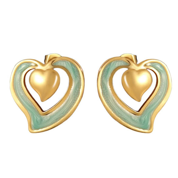 Wholesale Women's Light Luxury Dripping Oil Heartshaped Stainless Steel Earrings