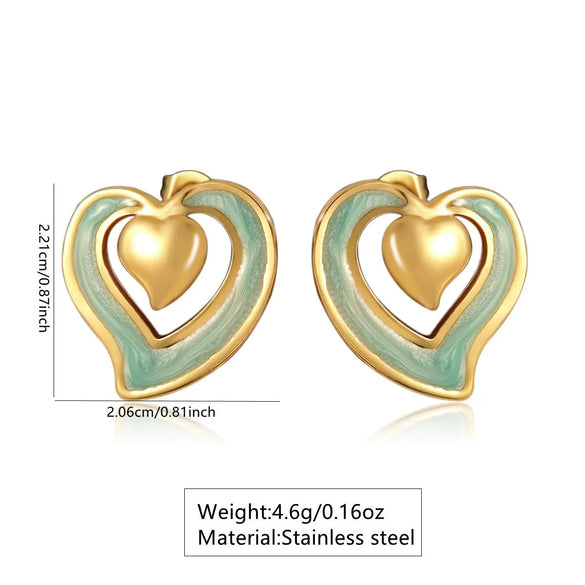 Wholesale Women's Light Luxury Dripping Oil Heartshaped Stainless Steel Earrings