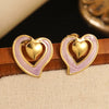 Wholesale Women's Light Luxury Dripping Oil Heartshaped Stainless Steel Earrings