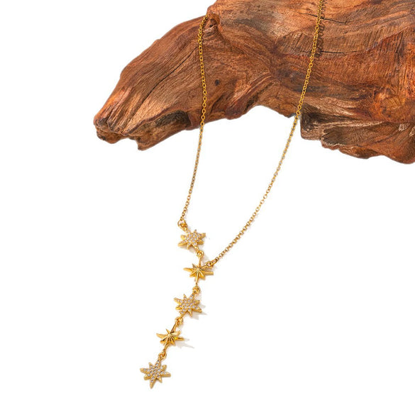 Wholesale Women's Light Luxury Electroplated Copper Eightpointed Star Pendant Necklace With O Word Chain