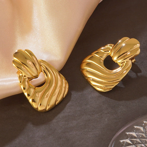 Wholesale Women's Light Luxury Electroplated Hydraulic Stainless Steel Irregular Geometric Earrings