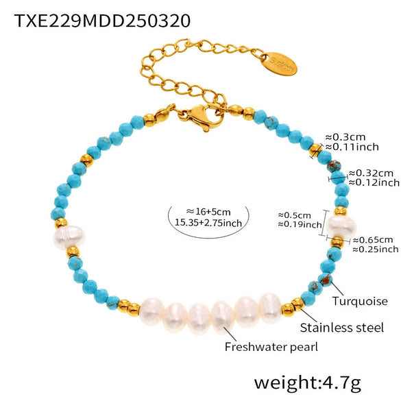 Wholesale Women's Light Luxury Electroplated Pine Stone And Freshwater Pearl Ferris Wheel Clavicle Bracelet And Jewelry Set