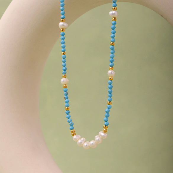 Wholesale Women's Light Luxury Electroplated Pine Stone And Freshwater Pearl Ferris Wheel Clavicle Bracelet And Jewelry Set