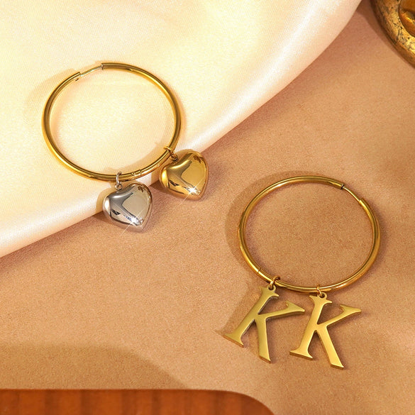 Wholesale Women's Light Luxury Electroplated Stainless Steel Letter Number Text Love Earrings Jewelry
