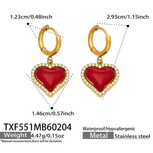 Wholesale Women's Light Luxury Electroplated Stainless Steel Red Heart Zircon Pendant Necklace And Bracelet Set