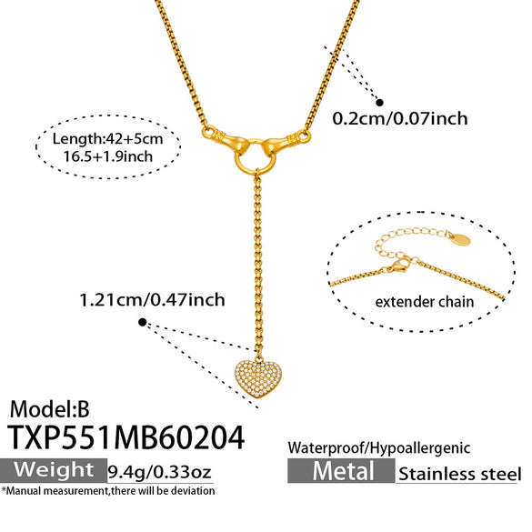 Wholesale Women's Light Luxury Electroplated Stainless Steel Red Heart Zircon Pendant Necklace And Bracelet Set