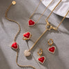 Wholesale Women's Light Luxury Electroplated Stainless Steel Red Heart Zircon Pendant Necklace And Bracelet Set