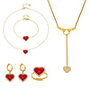 Wholesale Women's Light Luxury Electroplated Stainless Steel Red Heart Zircon Pendant Necklace And Bracelet Set