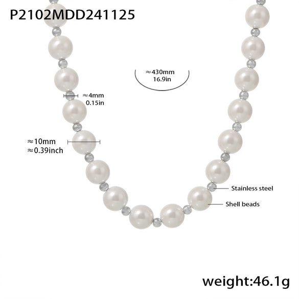 Wholesale Women's Light Luxury Elegant Imitation Pearl Collarbone Necklace With 12Mm Large Beads Geometric Pattern Stainless Steel Electroplated