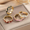 Wholesale Women's Light Luxury Enamel Open Index Finger Ring Gold Plated Copper With Flower Pattern