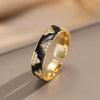Wholesale Women's Light Luxury Enamel Open Index Finger Ring Gold Plated Copper With Flower Pattern