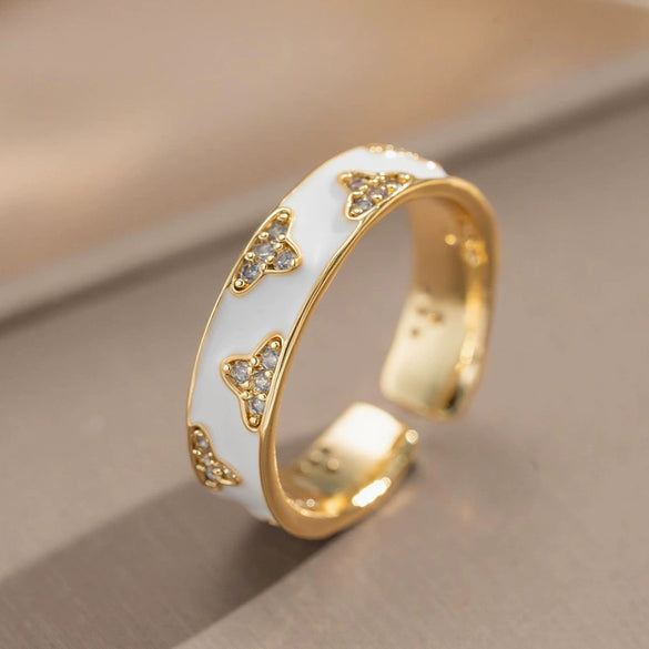 Wholesale Women's Light Luxury Enamel Open Index Finger Ring Gold Plated Copper With Flower Pattern