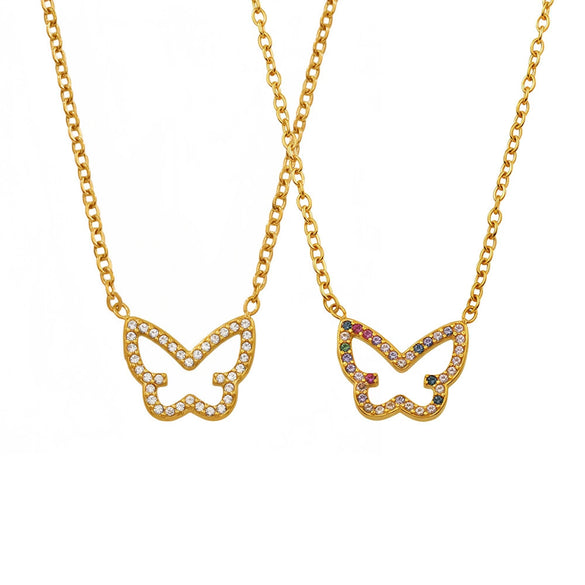 Wholesale Women's Light Luxury Exquisite Stainless Steel Necklace With Colorful Zircon Butterfly Pendant Geometric Pattern Electroplating