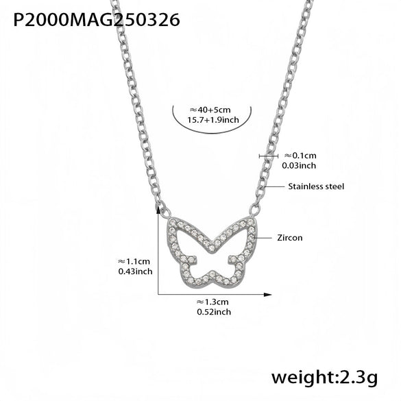 Wholesale Women's Light Luxury Exquisite Stainless Steel Necklace With Colorful Zircon Butterfly Pendant Geometric Pattern Electroplating