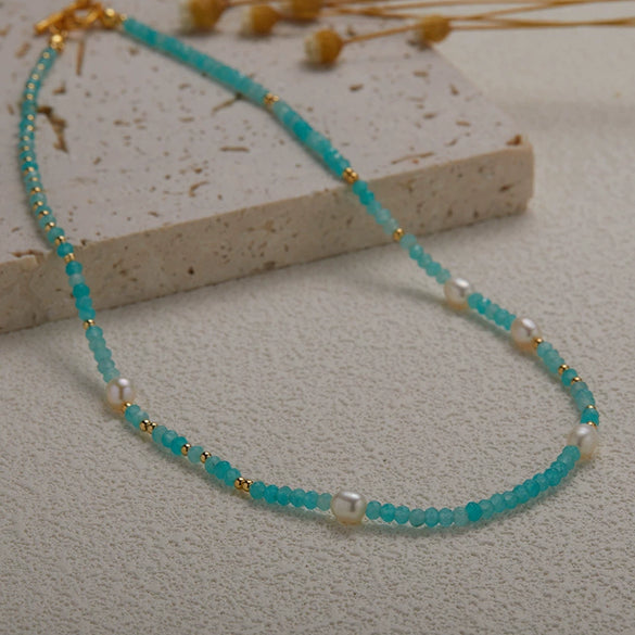 Wholesale Women's Light Luxury Fashion Necklace With S925 Sterling Silver Natural Tianhe Stone Freshwater Pearl Geometric Pattern Set With Gems