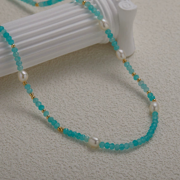 Wholesale Women's Light Luxury Fashion Necklace With S925 Sterling Silver Natural Tianhe Stone Freshwater Pearl Geometric Pattern Set With Gems