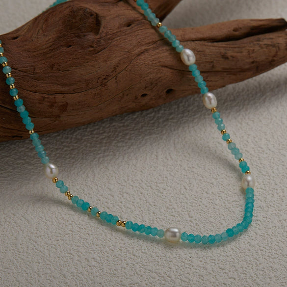 Wholesale Women's Light Luxury Fashion Necklace With S925 Sterling Silver Natural Tianhe Stone Freshwater Pearl Geometric Pattern Set With Gems