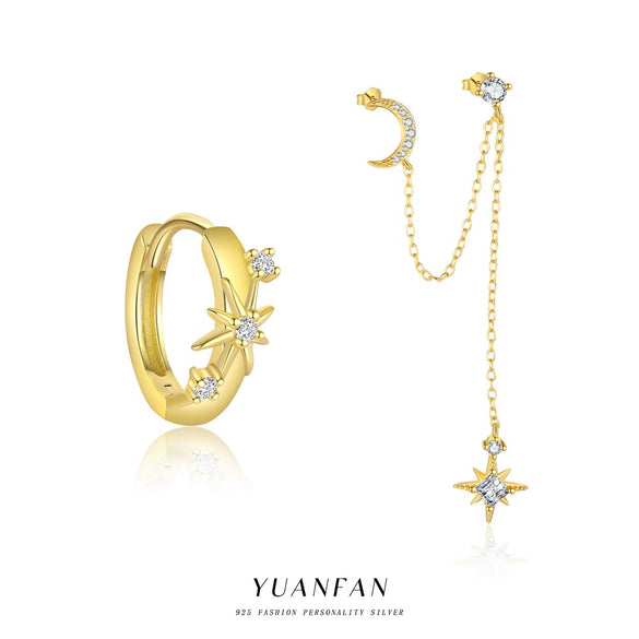 Wholesale Women's Light Luxury Fashion S925 Sterling Silver Star Moon Tassel Zirconia Earrings