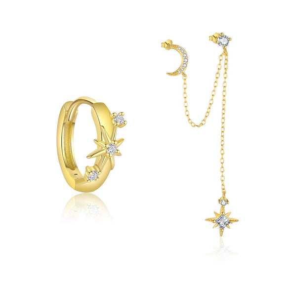 Wholesale Women's Light Luxury Fashion S925 Sterling Silver Star Moon Tassel Zirconia Earrings