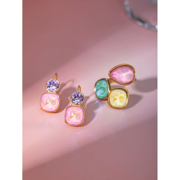 Wholesale Women's Light Luxury Fashion Stainless Steel Geometric Rhinestone Earrings Jewelry With Electroplating