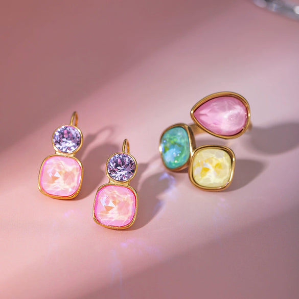 Wholesale Women's Light Luxury Fashion Stainless Steel Geometric Rhinestone Earrings Jewelry With Electroplating