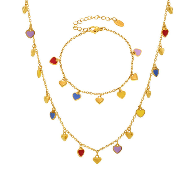 Wholesale Women's Light Luxury Ferris Wheel Enamel Glaze Tassel Stainless Steel Gold Plated Necklace And Bracelet Jewelry