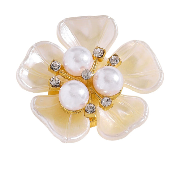 Wholesale Women's Light Luxury Floral Copper Shirt Cufflinks And Collar Buttons Set With Pearls