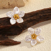 Wholesale Women's Light Luxury Flower Pattern Stainless Steel Earrings With Pvd Furnace Vacuum Real Gold Plating