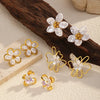 Wholesale Women's Light Luxury Flower Pattern Stainless Steel Earrings With Pvd Furnace Vacuum Real Gold Plating