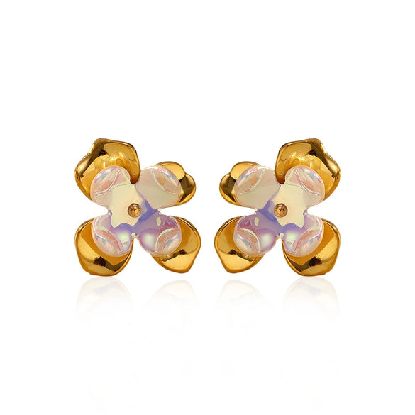 Wholesale Women's Light Luxury Flower Pattern Stainless Steel Earrings With Pvd Furnace Vacuum Real Gold Plating
