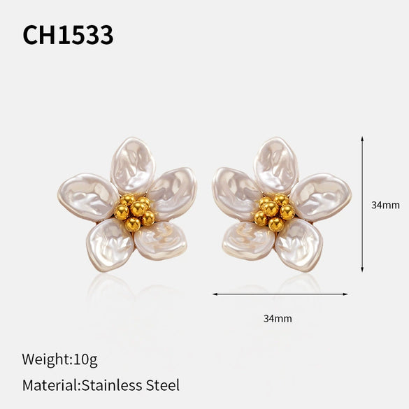 Wholesale Women's Light Luxury Flower Pattern Stainless Steel Earrings With Pvd Furnace Vacuum Real Gold Plating