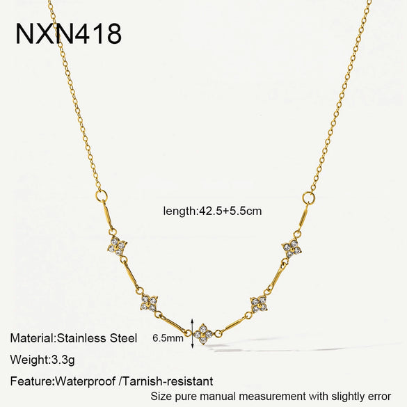 Wholesale Women's Light Luxury Flower Pattern Stainless Steel 18K Gold Plated Oshaped Chain Necklace