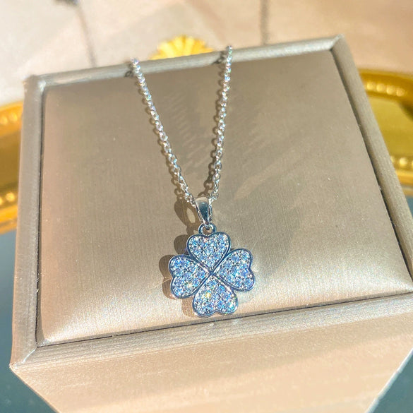 Wholesale Women's Light Luxury Four Leaf Clover Titanium Steel Necklace With Zircon Oshaped Chain And Delicate Floral Design