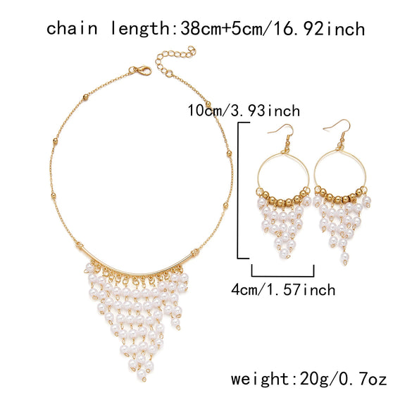 Wholesale Women's Light Luxury Geometric Alloy Pearl Tassel Pendant Necklace And Earring Set With Electroplating