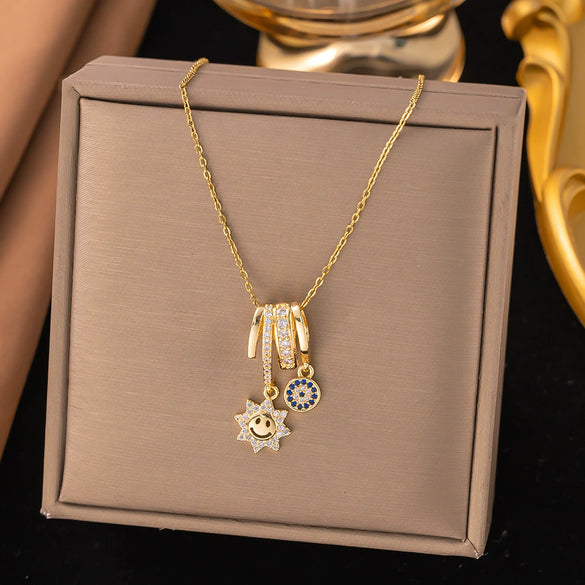 Wholesale Women's Light Luxury Geometric And Heart Shape Copper Electroplated Ochain Star Necklace Accessories