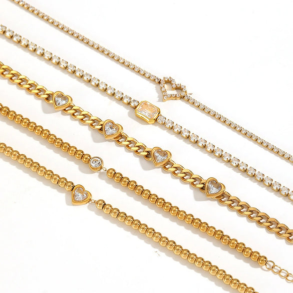 Wholesale Women's Light Luxury Geometric And Heart Shape Stainless Steel Vacuum Plated Bracelet