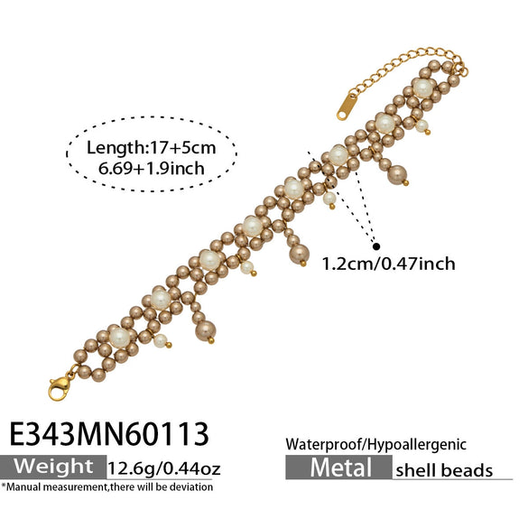 Wholesale Women's Light Luxury Geometric Beaded And Stainless Steel Inlaid Pearl Handmade Choker Necklace Set