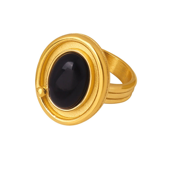 Wholesale Women's Light Luxury Geometric Black Agate Ring Stainless Steel 18K Gold Plated