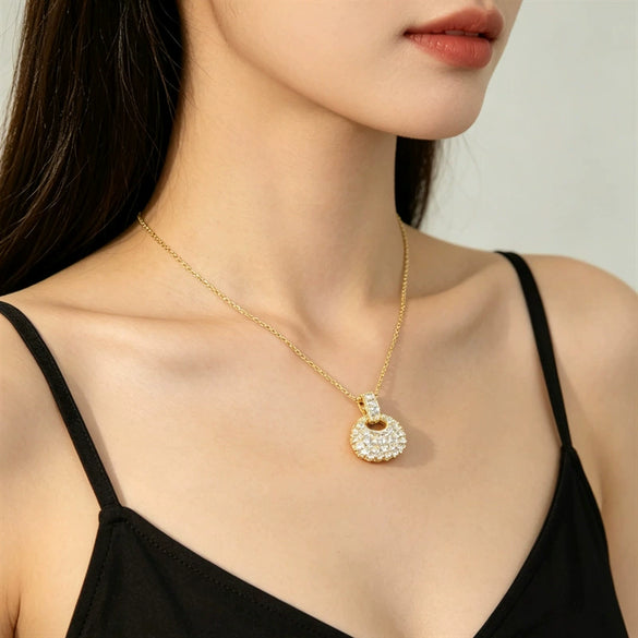 Wholesale Women's Light Luxury Geometric Copper And Zircon Inlaid Pendant Necklace With Real Gold Plating In The Furnace And Cross Chain