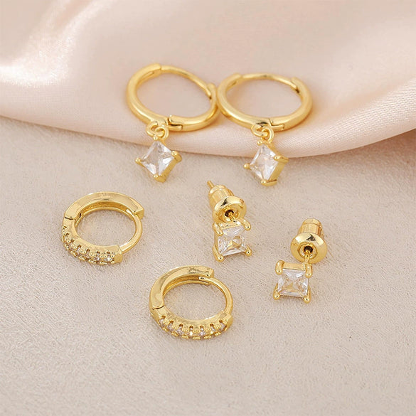 Wholesale Women's Light Luxury Geometric Copper Earrings Inlaid Zircon With Electroplating