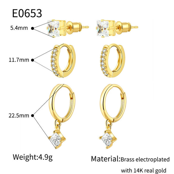 Wholesale Women's Light Luxury Geometric Copper Earrings Inlaid Zircon With Electroplating