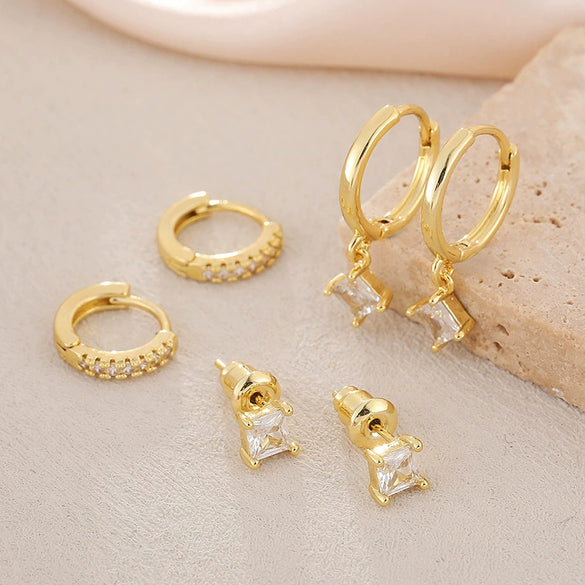 Wholesale Women's Light Luxury Geometric Copper Earrings Inlaid Zircon With Electroplating