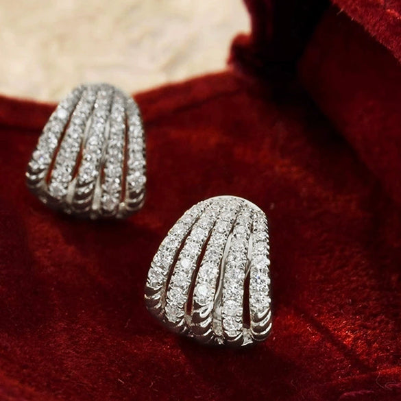 Wholesale Women's Light Luxury Geometric Copper Earrings With Zirconia And Hollow Design