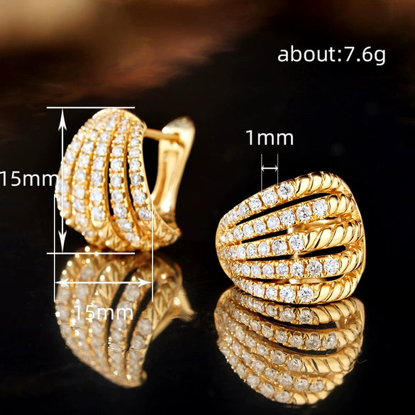 Wholesale Women's Light Luxury Geometric Copper Earrings With Zirconia And Hollow Design