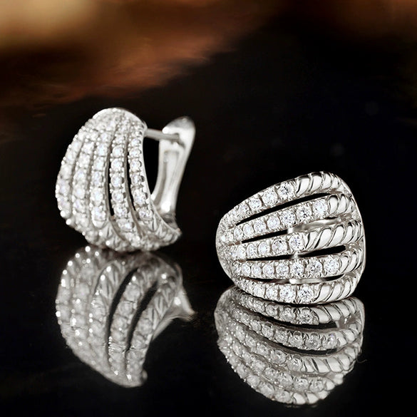 Wholesale Women's Light Luxury Geometric Copper Earrings With Zirconia And Hollow Design