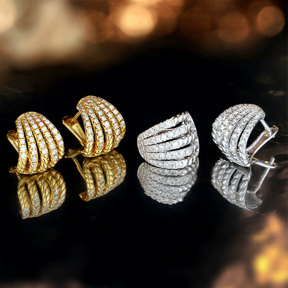 Wholesale Women's Light Luxury Geometric Copper Earrings With Zirconia And Hollow Design