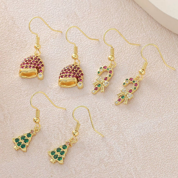 Wholesale Women's Light Luxury Geometric Copper Electroplated Earrings Inlaid With Colored Zirconium